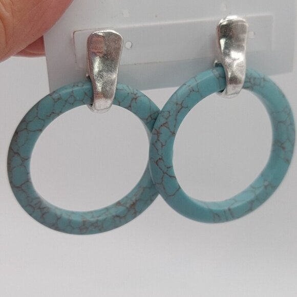 Robert Lee Morris Soho Signed Turquoise 2" Hoops earrings silver - Picture 7 of 7